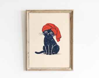 Funny Cat Wall Art, Towel Cat Print, Bathroom Cat Decor, Spa Cat Poster