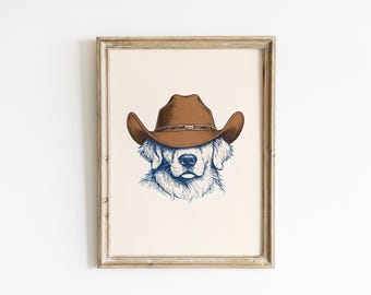 Cowboy Dog Wall Art, Western Pet Print, Rustic Decor