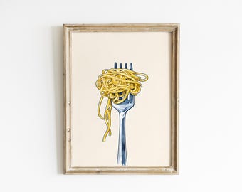 Pasta Wall Art, Spaghetti Fork Print, Italian Food Decor