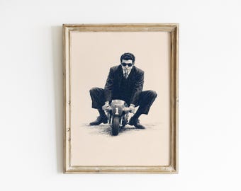Motorcycle Wall Art, Cool Guy Print, Masculine Decor