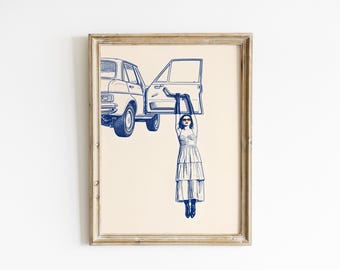 Cool Girl Wall Art, Retro Car Print, Effortless Chic Decor