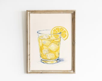 Lemon Cocktail Wall Art, Citrus Drink Print, Bar Cart Decor