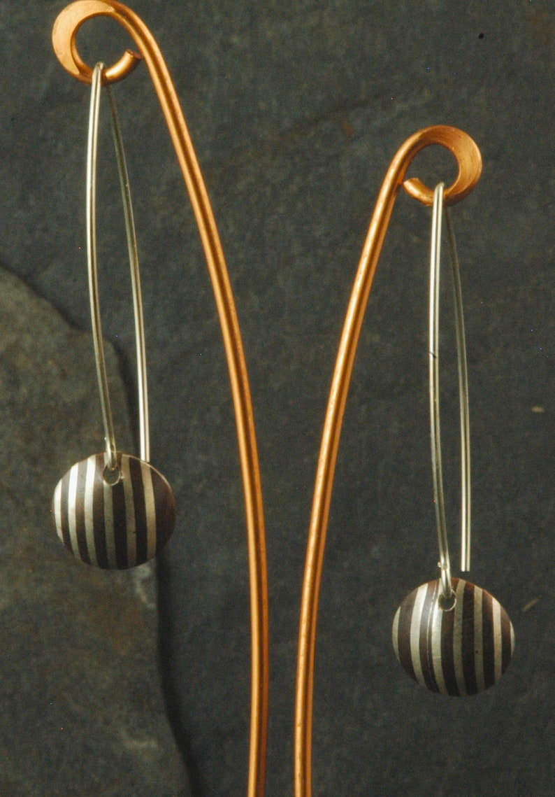 Mokume Gane Copper/Sterling Dangle Earrings small image 1