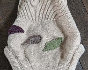 Upcycled Wool Diaper Cover, soaker, small, extra layers, leaves on bum
