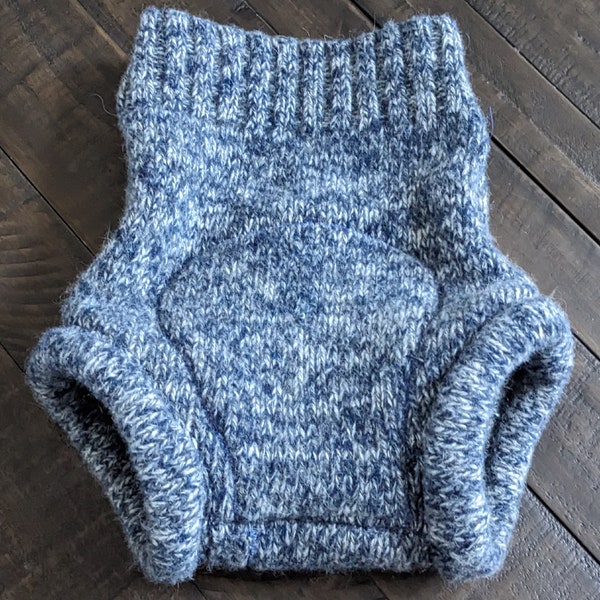 Upcycled Wool Diaper Cover, soaker, large, blue and gray, extra layers