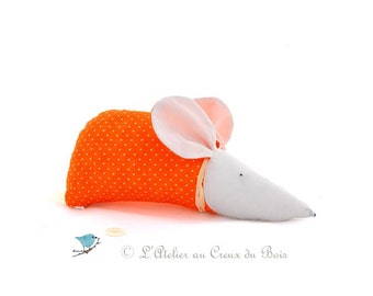 mouse, orange children room decor, baby girl, baby boy, unisex baby gift, baby newborn gift, baby shower gift, animal doll, stuffed animals