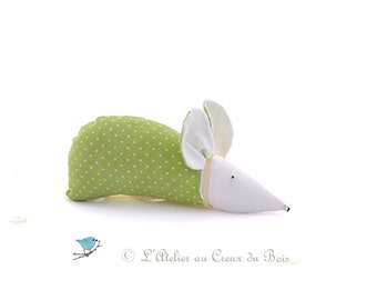 Lavender sachet, organic green mouse with white polka dots : Rosalie by L Atelier au Creux du Bois