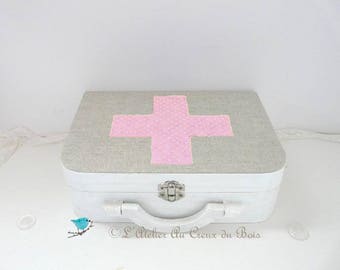 Wooden suitcase, wooden box for girl, for little girl, little storage case, suitcase to play doctor