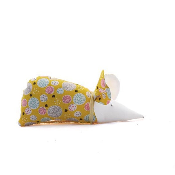 Sachet, lavande bio, jaune moutarde, tissu imprimé pompons, cadeau pour femme, cadeau moins de 20 euros, cadeau Noël, souris, décor tendance