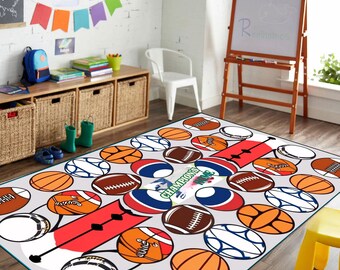 Sports Ball Rug: Handmade Kids Game Room Decor