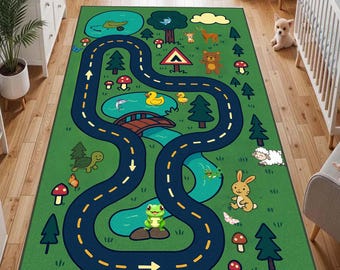 Kids Road Play Rug, Washable Non-Slip Children's Room Decor