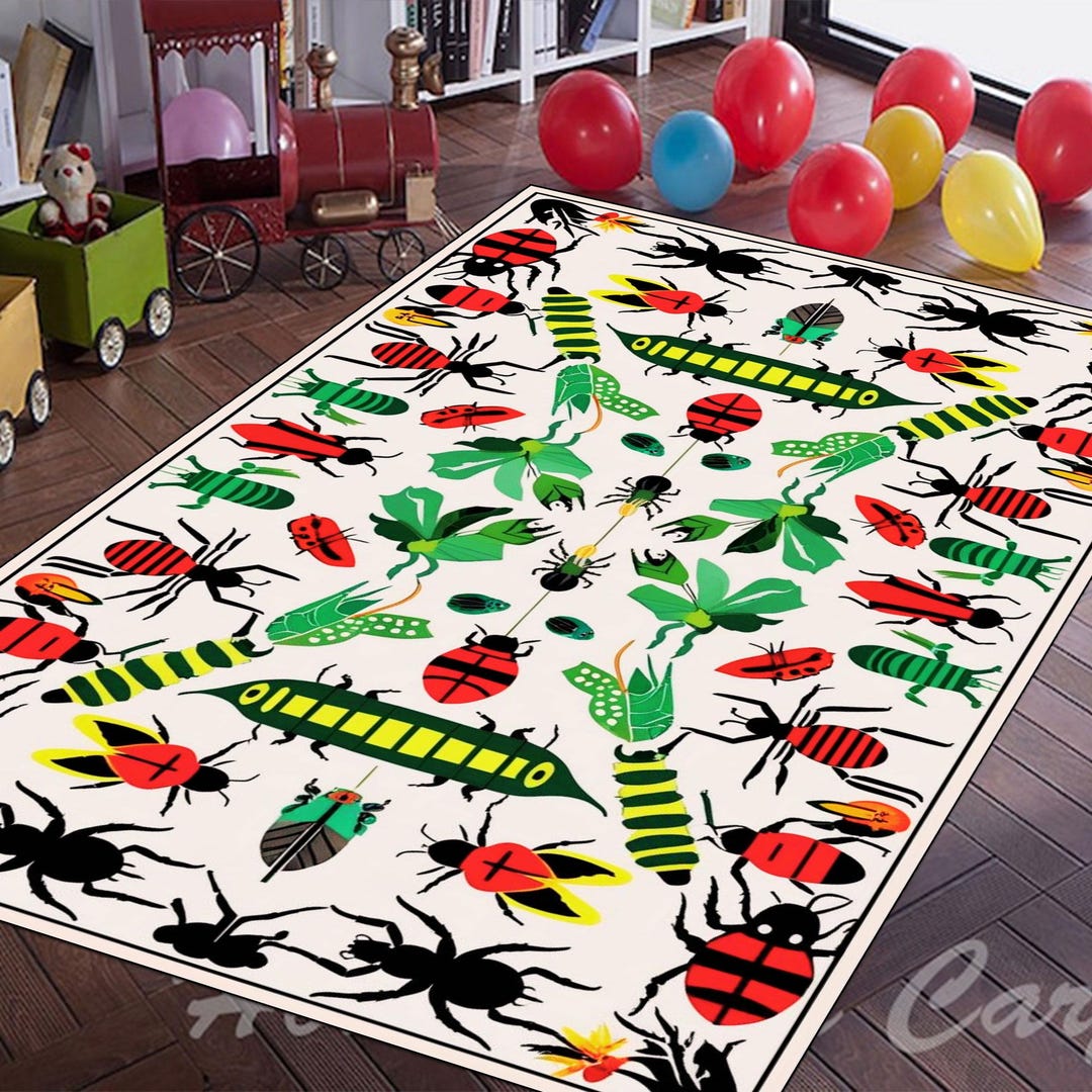 Insect Rug Children Bug Print Rug: Colorful Insect Pattern, Kids Playroom Decor - Etsy