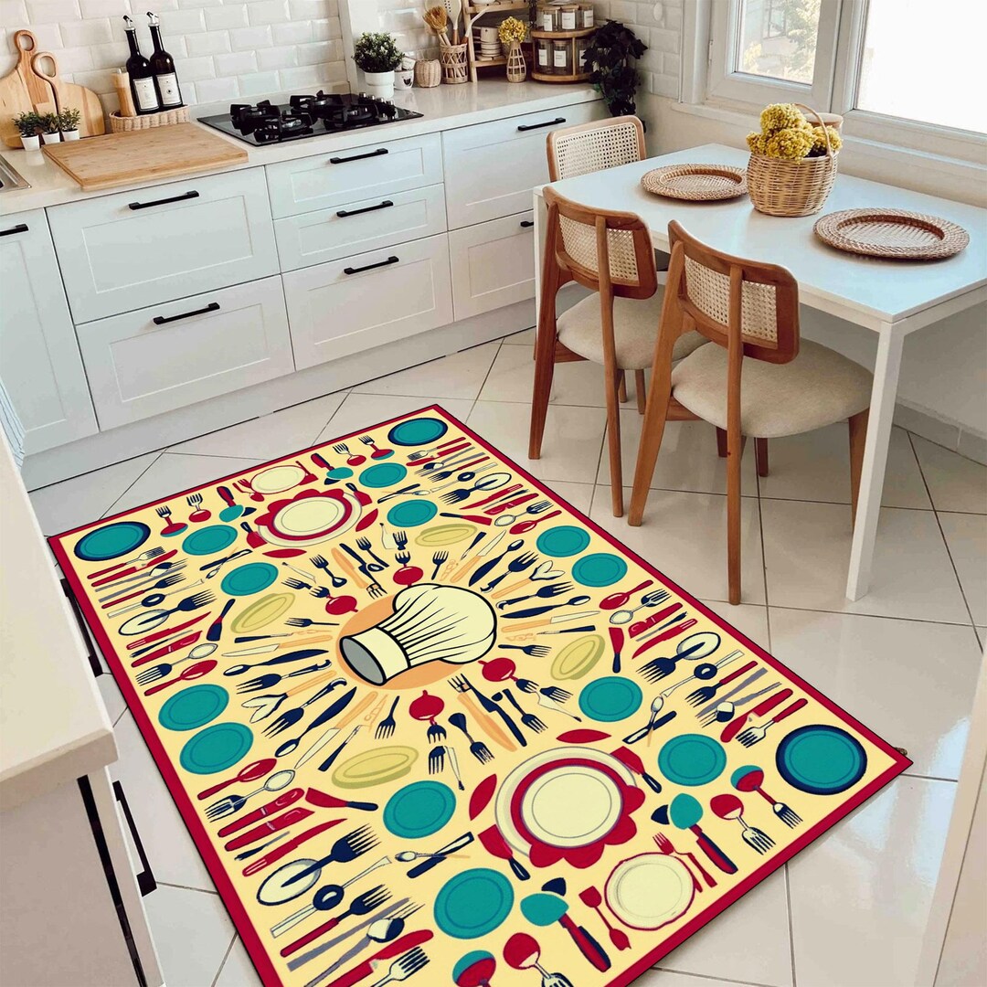 Chef Kitchen Rug: Whimsical Culinary Theme, Non-slip Modern Mat - Etsy