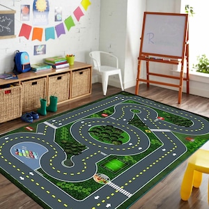 Road Play Rug for Kids, Car Track Carpet, Traffic Playmat, educational rug, Kids play mat, Father&#39;s Day gift, Non-slip, Gift for child  ,7