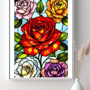 Stained Glass Rose Jigsaw Puzzle for Adults, 1000 Pcs Floral Jigsaw Puzzle, Flower Puzzle, Flower Birthday Gift for Mom, Mothers Day Gift
