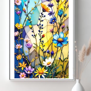 Stained Glass Wildflower Jigsaw Puzzle for Adults, 1000 Pcs Floral Jigsaw, Flower Birthday Gift for Her, Mothers day gift, Nature lover gift