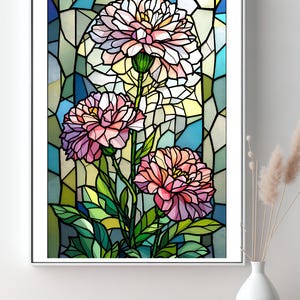 Stained Glass Carnation Jigsaw Puzzle for Adults, 1000 Pcs Floral Jigsaw Puzzle, Flower Puzzle, Birthday Gift for Mom, Mothers Day Gift