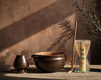 Earthy Crackle Glaze Matcha Set Piece, Rustic Japanese Tea Ceremony Bowl