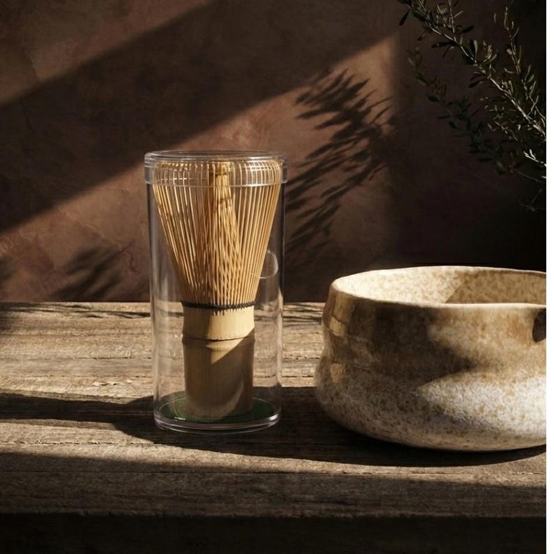 Juego de cuenco para matcha color crema moteado, chawan de cerámica y batidor de bambú, kit para la ceremonia del té. imagen 6