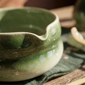 Handcrafted Matcha Tea Ceremony Set: Green Glazed Matcha Bowl image 2