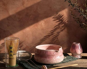 Handcrafted Matcha Tea Ceremony Set: Purple Glazed Matcha Bowl
