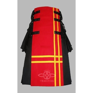 Hybrid Utility Kilts Custom Made Tactical Utility Kilts For Men Handmade Cotton Utility Kilt with both sides Pockets, Red Black Modern Kilts