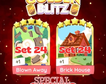 Paquet Golden Blitz - Blown Away et maison en briques - Monopoly_Go - Sticker 5 étoiles or