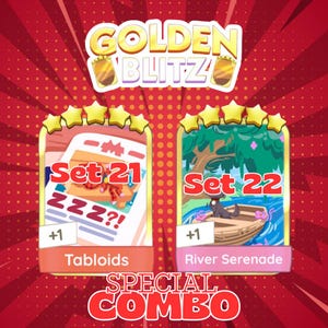 Package Golden Blitz - Tabloids & River Serenade - Monopoly_Go - 5 Star Sticker Gold