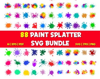 88 Färgstänk SVG Clipart-paket: Färgglada bläckstänk (PNG, SVG)