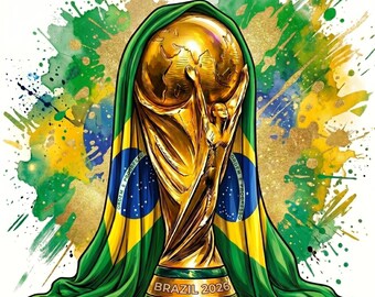 Brazil 2026 Watercolor Trophy Splash PNG | Soccer Championship Design Digital Download File