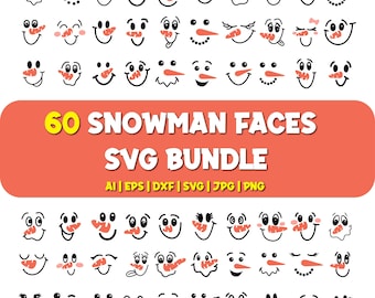 Snowman Faces SVG Bundle: 60 Winter Cut Files