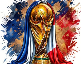 France World Cup Trophy PNG & PDF| Blue White Red Flag Soccer Graphic | Digital Download