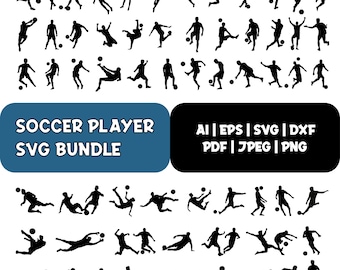 Soccer Player Silhouette SVG Bundle: Athlete Clipart (Digital Download)