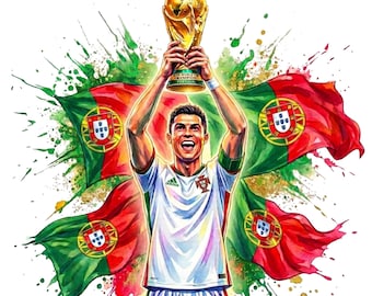FIFA World Cup 2026 Portugal Trophy Watercolor PNG | Soccer Flag Graphic | Instant Digital Download