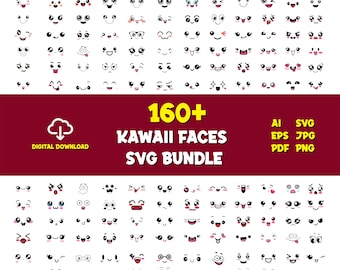 Kawaii Faces SVG Clipart Bundle: 160+ Emoji Vector Designs (Digital Download)