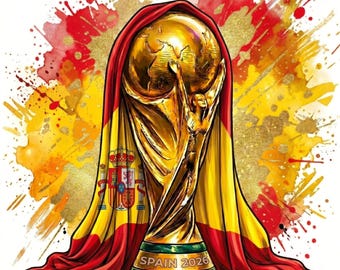Spain World Cup Trophy PNG & PDF | Red Yellow Flag Soccer Graphic (Digital Download)