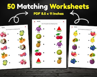 50 Matching Worksheets for Kids | Fun Learning Printable | Preschool & Kindergarten Activities | Educational PDF Bundle