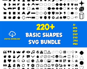Paquete de más de 220 formas básicas en formato SVG / Imágenes vectoriales (Descarga digital)