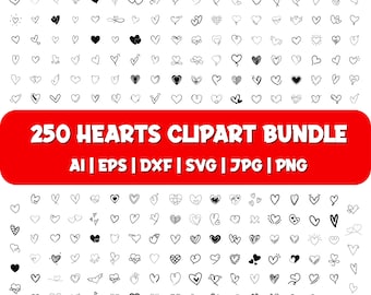 250 Hand Drawn Heart Clipart Bundle | SVG, PNG, JPG (Digital Download)