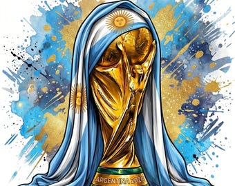 FIFA Trophy Argentine Flag Watercolor PNG | Football Victory Celebration | Downloadable Digital Sports Graphic File