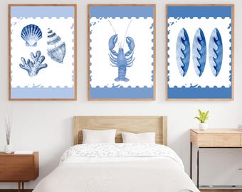 Coastal Blue Watercolour Wall Art Set