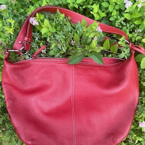 FURLA Red Leather Shoulder Bag | Authentic Italian Handbag | Large Hobo Bag Made in Italy