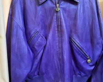 Vintage Purple Leather Jacket Versus Gianni Versace Size 42 – Color Faded on Collar & Shoulders