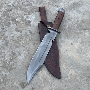 Handmade 5160 Spring Steel Bowie Knife: Rosewood Handle, Leather Sheath