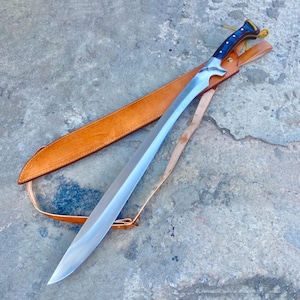 Réplica artesanal de espada Messer: hoja de acero al carbono de 23 pulgadas, espada machete con mango de palisandro y funda de cuero de primera calidad, regalo para él/ella.
