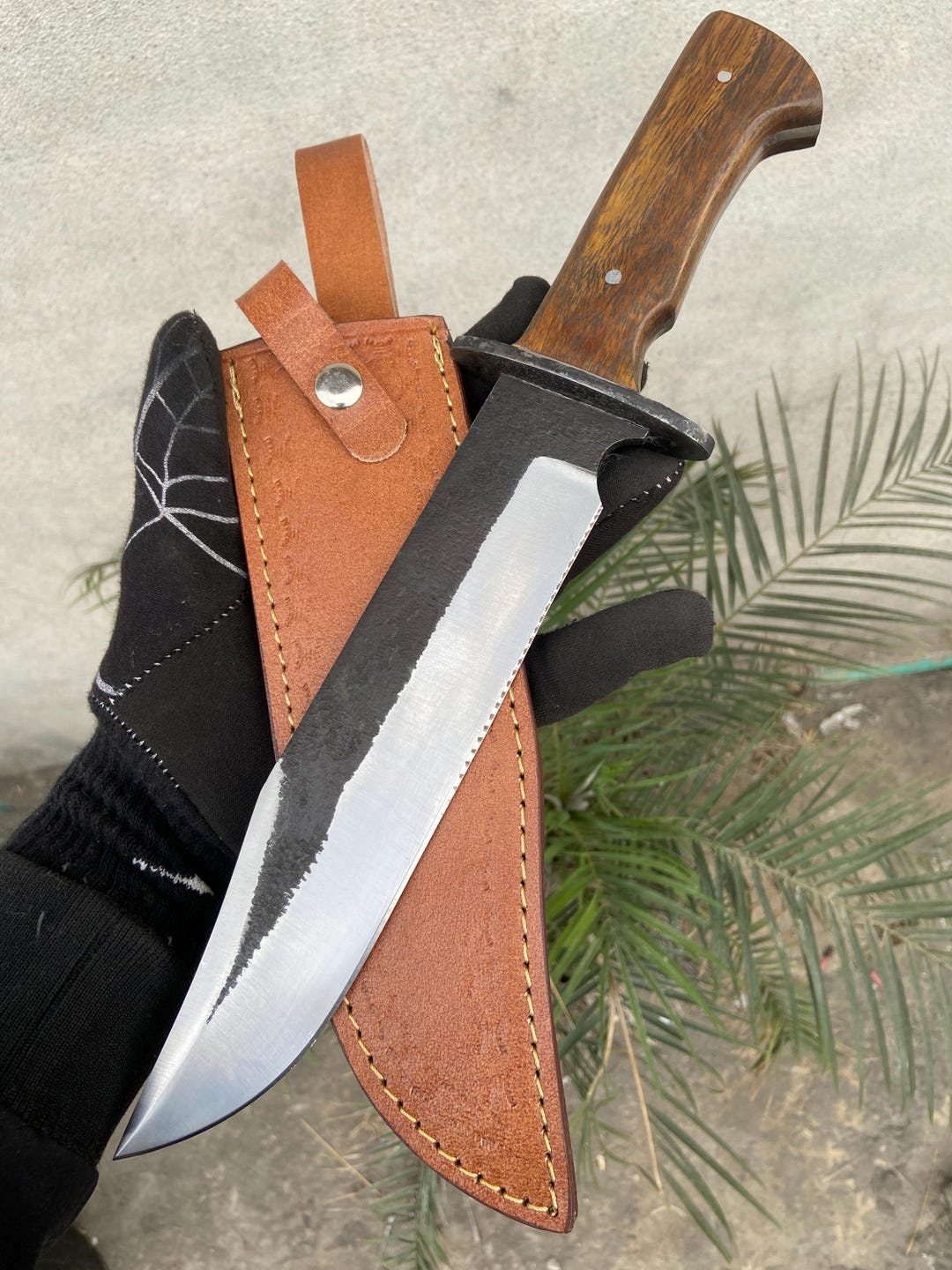Handmade Carbon Steel Bowie Knife with Rosewood Handle