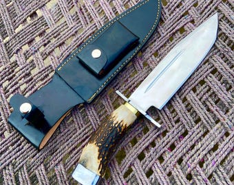Handmade custom Bowie Knife with Sheath: High Carbon Steel Personalised Hunting Knife, Outdoor Survival Gift For Him