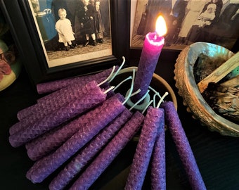 PURPLE MINI BEESWAX Chime Candles, Pack Of 6, Hand Rolled Small Taper Candles, Spells, Intention, Candle Magick, Ritual Prayers