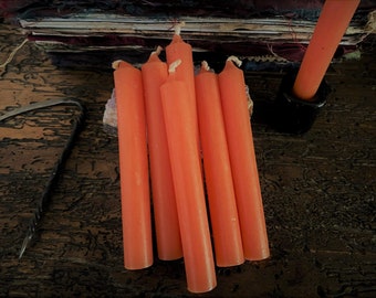 ORANGE UNSCENTED Mini Paraffin Wax Chime Candles, Pack Of 7, Small Tapers, Spells, Intention, Ritual, Workings, Magic, Brujeria, Witchcraft