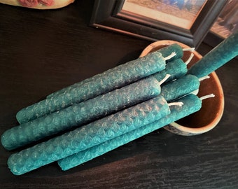 GREEN MINI BEESWAX Chime Candles, Pack Of 6, Hand Rolled Small Taper Candles, Spells, Intention, Candle Magick, Ritual, Prayers